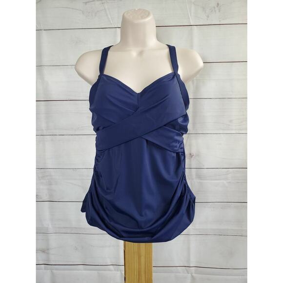14R NAVY A392815 Denim & Co. Beach Twist Front Tankini Swim - Picture 2 of 2